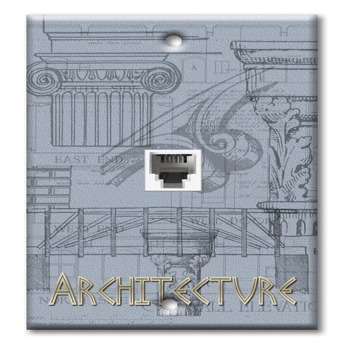 Art Plates - One Port RJ11 - Telephone decorative printed keystone style wall plate. CAT3 - RJ12 Female to Female phone jack. Works for phones, fax, ect. - Architecture