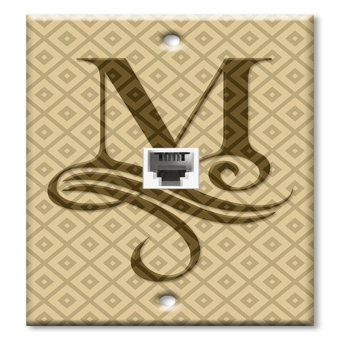 Art Plates - One Port RJ11 - Telephone decorative printed keystone style wall plate. CAT3 - RJ12 Female to Female phone jack. Works for phones, fax, ect. - Letter "M" Monogram