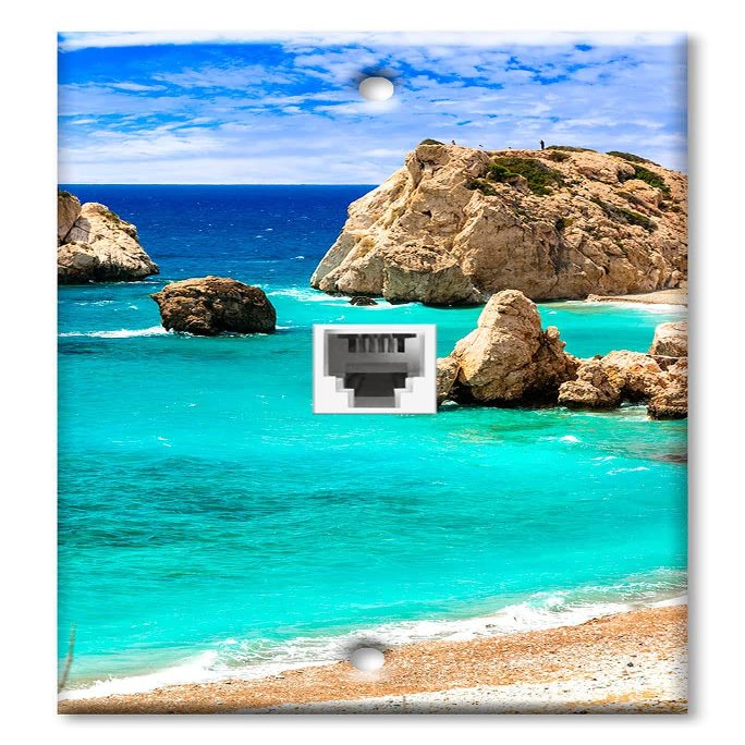 Art Plates - One Port RJ11 - Telephone decorative printed keystone style wall plate. CAT3 - RJ12 Female to Female phone jack. Works for phones, fax, ect. - Rock Cliffs near the Beach