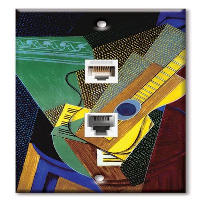 Art Plates - Decorative Printed 2 Port Data Wall Plate - RJ11 Telephone Jack Connector and RJ45 (Cat5, Cat6, Cat7) Ethernet Connector - Gold-Plated Contacts - Gris: Guitar on a Table