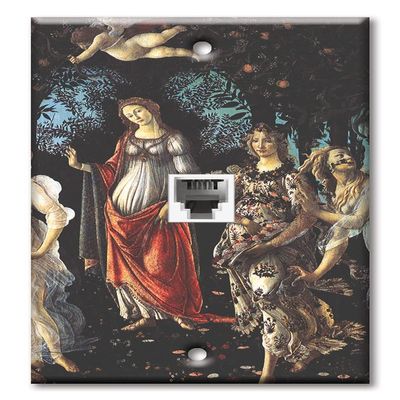 Art Plates - One Port RJ11 - Telephone decorative printed keystone style wall plate. CAT3 - RJ12 Female to Female phone jack. Works for phones, fax, ect. - Botticelli: Primavera