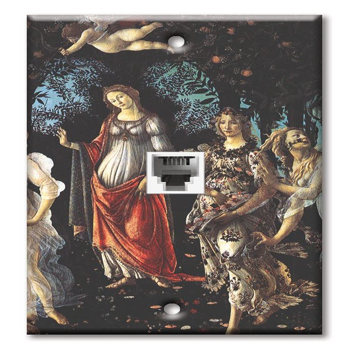 Art Plates - One Port RJ11 - Telephone decorative printed keystone style wall plate. CAT3 - RJ12 Female to Female phone jack. Works for phones, fax, ect. - Botticelli: Primavera