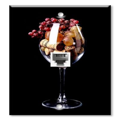 Art Plates - One Port RJ11 - Telephone decorative printed keystone style wall plate. CAT3 - RJ12 Female to Female phone jack. Works for phones, fax, ect. - Corks in a Wine Glass
