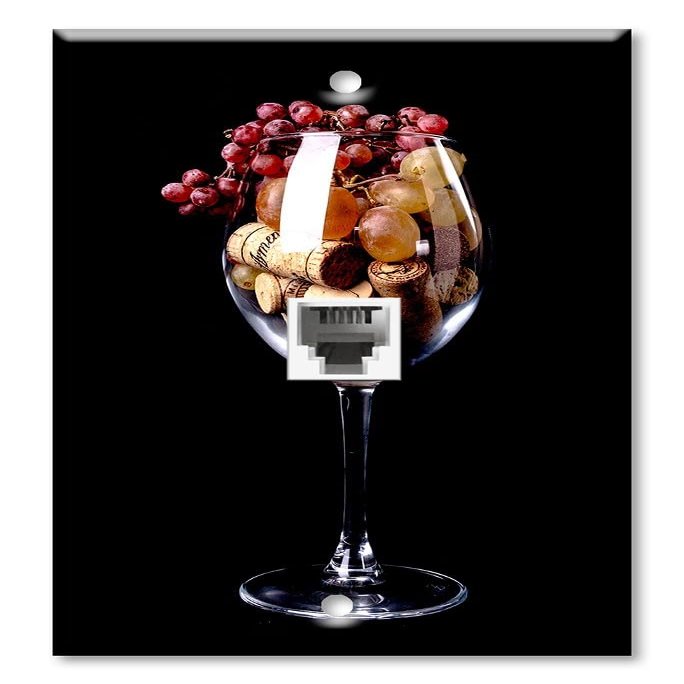 Art Plates - One Port RJ11 - Telephone decorative printed keystone style wall plate. CAT3 - RJ12 Female to Female phone jack. Works for phones, fax, ect. - Corks in a Wine Glass