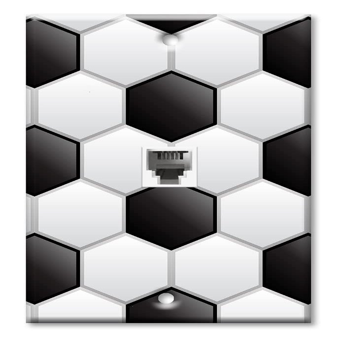 Art Plates - One Port RJ11 - Telephone decorative printed keystone style wall plate. CAT3 - RJ12 Female to Female phone jack. Works for phones, fax, ect. - Soccer Ball