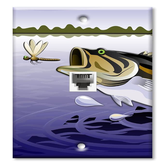 Art Plates - One Port RJ11 - Telephone decorative printed keystone style wall plate. CAT3 - RJ12 Female to Female phone jack. Works for phones, fax, ect. - Fish and Dragonfly