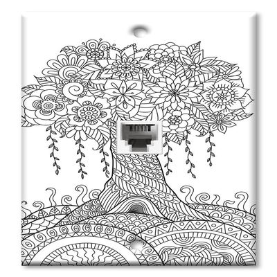 Art Plates - One Port RJ11 - Telephone decorative printed keystone style wall plate. CAT3 - RJ12 Female to Female phone jack. Works for phones, fax, ect. - Whimsical Tree