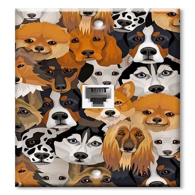 Art Plates - One Port RJ11 - Telephone decorative printed keystone style wall plate. CAT3 - RJ12 Female to Female phone jack. Works for phones, fax, ect. - Just Dogs