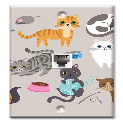 Art Plates - One Port RJ11 - Telephone decorative printed keystone style wall plate. CAT3 - RJ12 Female to Female phone jack. Works for phones, fax, ect. - Cute Cats