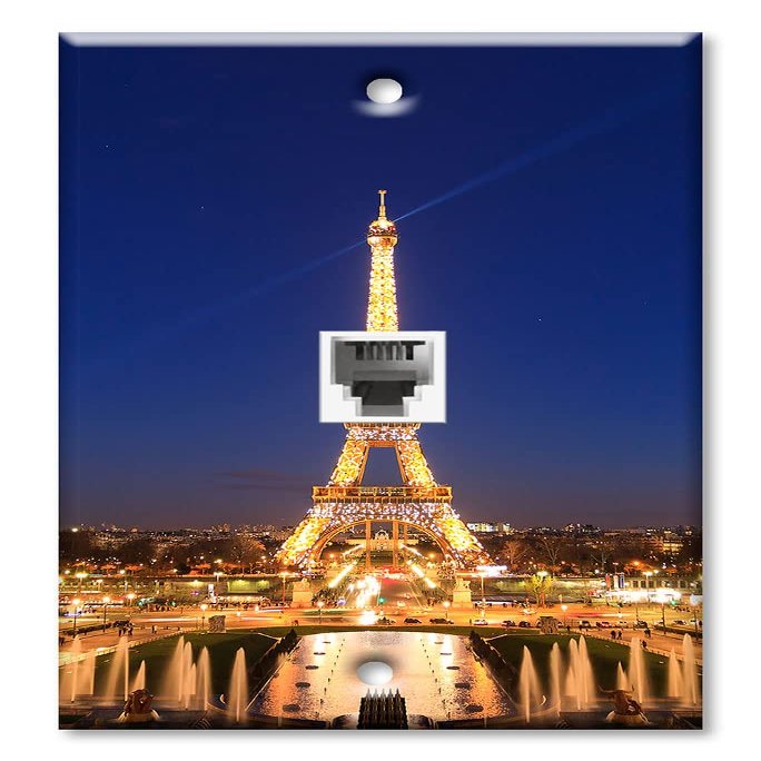 Art Plates - One Port RJ11 - Telephone decorative printed keystone style wall plate. CAT3 - RJ12 Female to Female phone jack. Works for phones, fax, ect. - The Eifel Tower