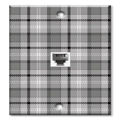 Art Plates - One Port RJ11 - Telephone decorative printed keystone style wall plate. CAT3 - RJ12 Female to Female phone jack. Works for phones, fax, ect. - Gray and White Flannel Design
