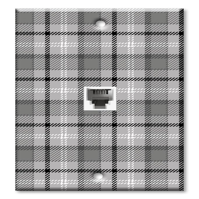 Art Plates - One Port RJ11 - Telephone decorative printed keystone style wall plate. CAT3 - RJ12 Female to Female phone jack. Works for phones, fax, ect. - Gray and White Flannel Design