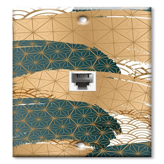 Art Plates - One Port RJ11 - Telephone decorative printed keystone style wall plate. CAT3 - RJ12 Female to Female phone jack. Works for phones, fax, ect. - Blue and Gold Symmetrical