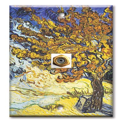 Art Plates - Decorative Printed 1 Port Coax Cable Wall Plate, 3GHz Coaxial Cable Connector, F-Type RG6 - RG59 Cable Extender Male to Male, Gold-Plated - Van Gogh: Mulberry Tree