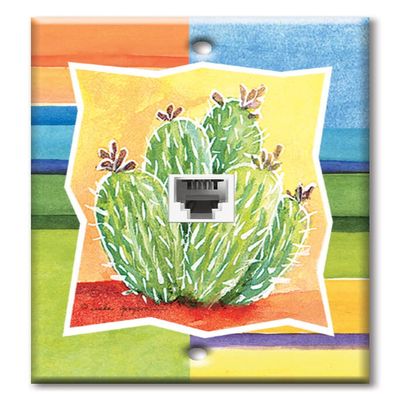 Art Plates - One Port RJ11 - Telephone decorative printed keystone style wall plate. CAT3 - RJ12 Female to Female phone jack. Works for phones, fax, ect. - Cactus II