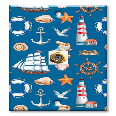 Art Plates - Decorative Printed 1 Port Coax Cable Wall Plate, 3GHz Coaxial Cable Connector, F-Type RG6 - RG59 Cable Extender Male to Male, Gold-Plated - Nautical Seamless