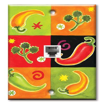Art Plates - One Port RJ11 - Telephone decorative printed keystone style wall plate. CAT3 - RJ12 Female to Female phone jack. Works for phones, fax, ect. - Peppers
