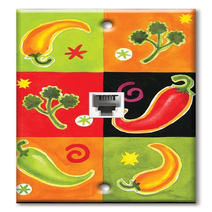 Art Plates - One Port RJ11 - Telephone decorative printed keystone style wall plate. CAT3 - RJ12 Female to Female phone jack. Works for phones, fax, ect. - Peppers