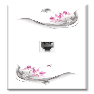Art Plates - One Port RJ11 - Telephone decorative printed keystone style wall plate. CAT3 - RJ12 Female to Female phone jack. Works for phones, fax, ect. - Pink Flowers and Dragonfly