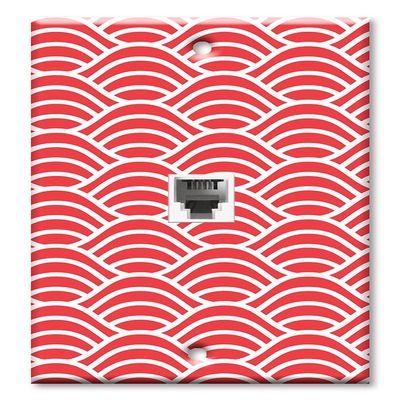 Art Plates - One Port RJ11 - Telephone decorative printed keystone style wall plate. CAT3 - RJ12 Female to Female phone jack. Works for phones, fax, ect. - Red and White Waves