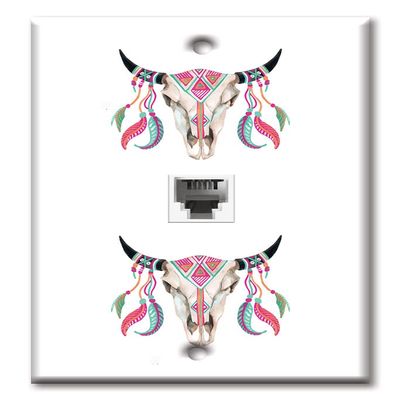 Art Plates - One Port RJ11 - Telephone decorative printed keystone style wall plate. CAT3 - RJ12 Female to Female phone jack. Works for phones, fax, ect. - Buffalo Skull