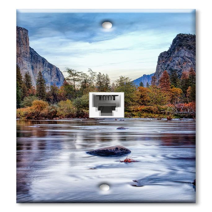 Art Plates - One Port RJ11 - Telephone decorative printed keystone style wall plate. CAT3 - RJ12 Female to Female phone jack. Works for phones, fax, ect. - River Between Mountains