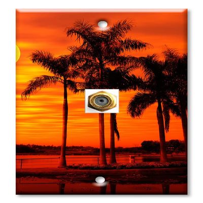 Art Plates - Decorative Printed 1 Port Coax Cable Wall Plate, 3GHz Coaxial Cable Connector, F-Type RG6 - RG59 Cable Extender Male to Male, Gold-Plated - Orange Sunset on the Beach
