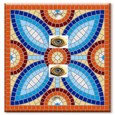 Art Plates - Decorative Printed 2 Port Coax Cable Wall Plate, 3GHz Coaxial Cable Connector, F-Type RG6 - RG59 Cable Extender Male to Male, Gold-Plated - Orange Spanish Mosaic Tile Print