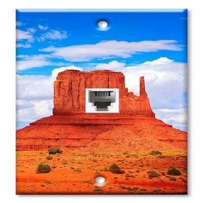 Art Plates - One Port RJ11 - Telephone decorative printed keystone style wall plate. CAT3 - RJ12 Female to Female phone jack. Works for phones, fax, ect. - Desert Tower