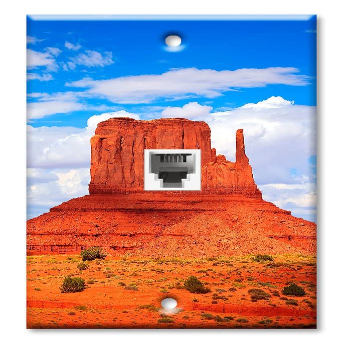 Art Plates - One Port RJ11 - Telephone decorative printed keystone style wall plate. CAT3 - RJ12 Female to Female phone jack. Works for phones, fax, ect. - Desert Tower