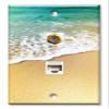 Art Plates - Decorative Printed 2 Port Data Wall Plate, RJ11 Telephone Jack Connector with RJ45 (Cat5, Cat6, Cat7) Ethernet Connector, Gold-Plated - Foamy Waves on the Beach view 1