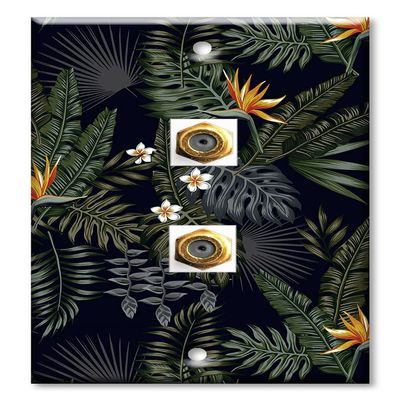 Art Plates - Decorative Printed 2 Port Coax Cable Wall Plate, 3GHz Coaxial Cable Connector, F-Type RG6 - RG59 Cable Extender Male to Male, Gold-Plated - Orange Flower Toss