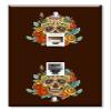 Art Plates - Decorative Printed 2 Port Data Wall Plate - RJ11 Telephone Jack Connector and RJ45 (Cat5, Cat6, Cat7) Ethernet Connector - Gold-Plated Contacts - Skull and Flowers view 1