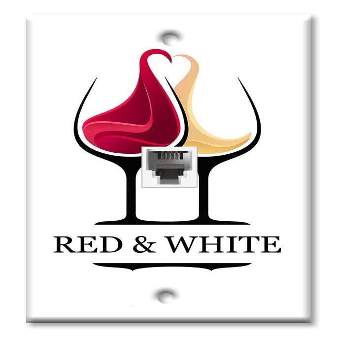Art Plates - One Port RJ11 - Telephone decorative printed keystone style wall plate. CAT3 - RJ12 Female to Female phone jack. Works for phones, fax, ect. - Red and White Wine