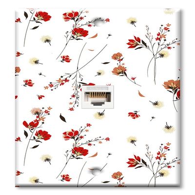 Art Plates - One Port RJ45 Ethernet decorative printed keystone style wall plate. Works with Cat5 through Cat8 cables. Female to Female Connection. - Red and Pink Flower Toss