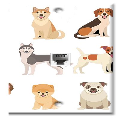 Art Plates - One Port RJ11 - Telephone decorative printed keystone style wall plate. CAT3 - RJ12 Female to Female phone jack. Works for phones, fax, ect. - Cute Dogs