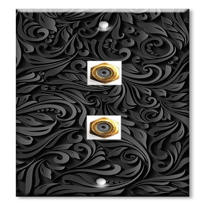 Art Plates - Decorative Printed 2 Port Coax Cable Wall Plate, 3GHz Coaxial Cable Connector, F-Type RG6 - RG59 Cable Extender Male to Male, Gold-Plated - Black Floral