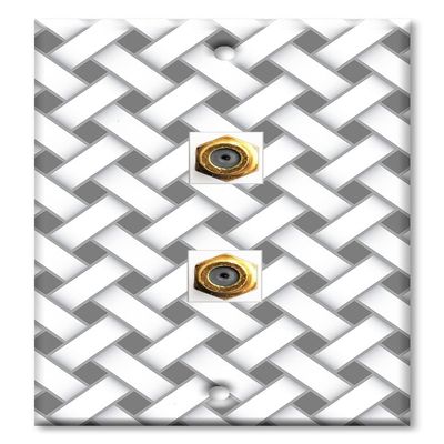 Art Plates - Decorative Printed 2 Port Coax Cable Wall Plate, 3GHz Coaxial Cable Connector, F-Type RG6 - RG59 Cable Extender Male to Male, Gold-Plated - Gray and White Cross Hatch