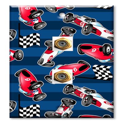 Art Plates - Decorative Printed 2 Port Coax Cable Wall Plate, 3GHz Coaxial Cable Connector, F-Type RG6 - RG59 Cable Extender Male to Male, Gold-Plated - Racing Cars