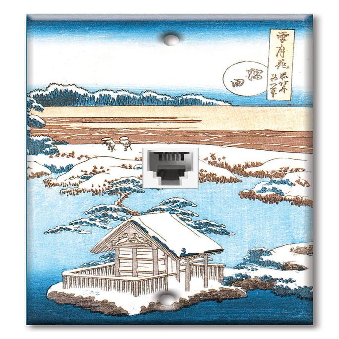 Art Plates - One Port RJ11 - Telephone decorative printed keystone style wall plate. CAT3 - RJ12 Female to Female phone jack. Works for phones, fax, ect. - Hokusai: Sumida River