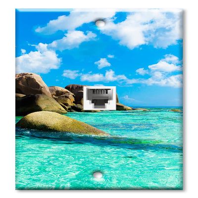 Art Plates - One Port RJ11 - Telephone decorative printed keystone style wall plate. CAT3 - RJ12 Female to Female phone jack. Works for phones, fax, ect. - Rocky Beach Cliff