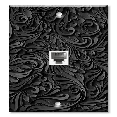 Art Plates - One Port RJ11 - Telephone decorative printed keystone style wall plate. CAT3 - RJ12 Female to Female phone jack. Works for phones, fax, ect. - Black Floral