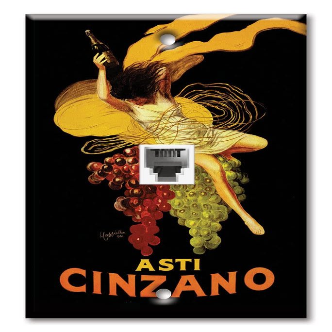 Art Plates - One Port RJ11 - Telephone decorative printed keystone style wall plate. CAT3 - RJ12 Female to Female phone jack. Works for phones, fax, ect. - Asti Cinzano
