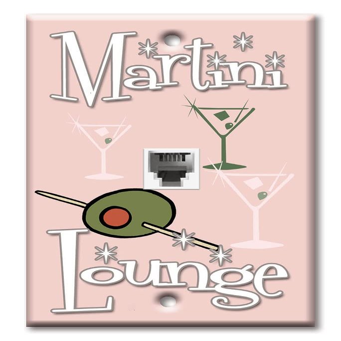 Art Plates - One Port RJ11 - Telephone decorative printed keystone style wall plate. CAT3 - RJ12 Female to Female phone jack. Works for phones, fax, ect. - Martini Lounge