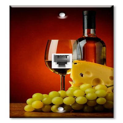 Art Plates - One Port RJ11 - Telephone decorative printed keystone style wall plate. CAT3 - RJ12 Female to Female phone jack. Works for phones, fax, ect. - White Wine with Red Background