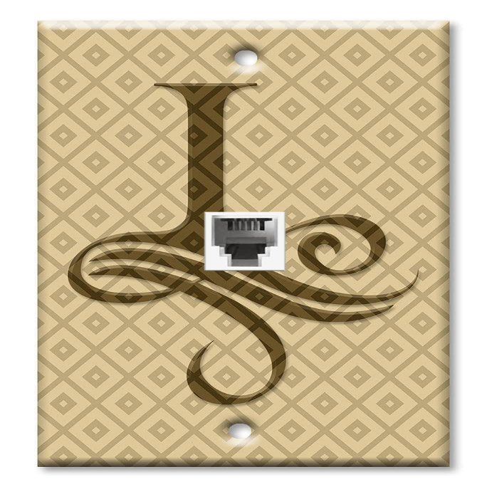 Art Plates - One Port RJ11 - Telephone decorative printed keystone style wall plate. CAT3 - RJ12 Female to Female phone jack. Works for phones, fax, ect. - Letter "I" Monogram