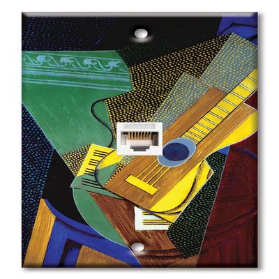 Art Plates - One Port RJ45 Ethernet decorative printed keystone style wall plate. Works with Cat5 through Cat8 cables. Female to Female Connection. - Gris: Guitar on a Table