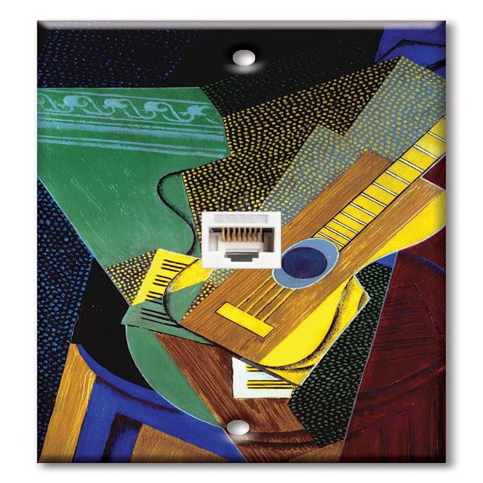 Art Plates - One Port RJ45 Ethernet decorative printed keystone style wall plate. Works with Cat5 through Cat8 cables. Female to Female Connection. - Gris: Guitar on a Table