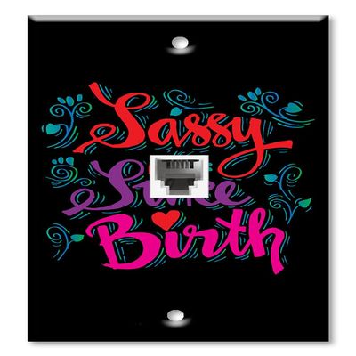 Art Plates - One Port RJ11 - Telephone decorative printed keystone style wall plate. CAT3 - RJ12 Female to Female phone jack. Works for phones, fax, ect. - Sassy Since Birth