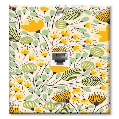 Art Plates - One Port RJ11 - Telephone decorative printed keystone style wall plate. CAT3 - RJ12 Female to Female phone jack. Works for phones, fax, ect. - Yellow Flower Toss